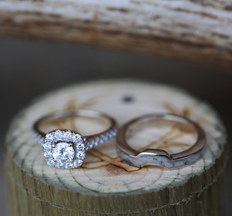 1 CT Round Cut Diamond 925 Sterling Silver Halo Women's Antler Stacking Band Ring