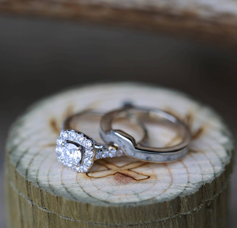 1 CT Round Cut Diamond 925 Sterling Silver Halo Women's Antler Stacking Band Ring