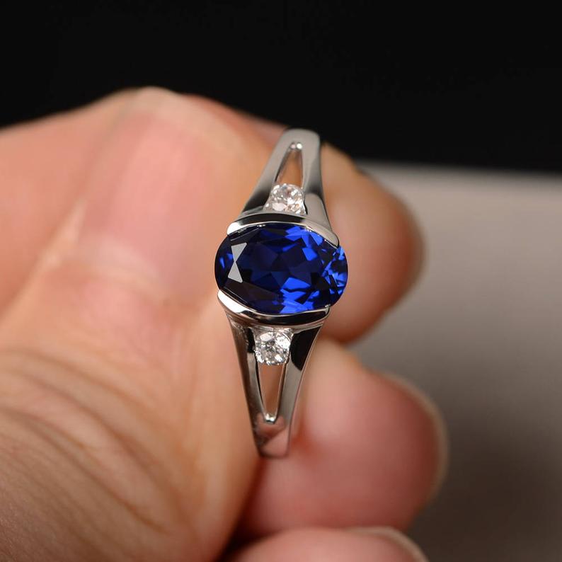 1.20 Ct Oval Cut Blue Sapphire 925 Sterling Silver Solitaire Anniversary Gift Ring