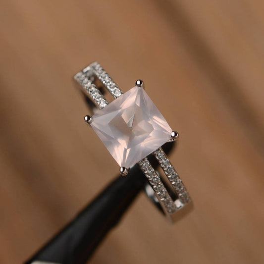 1.75 Ct Princess Cut Pink Quartz 925 Sterling Silver Split Shank Anniversary Gift Ring