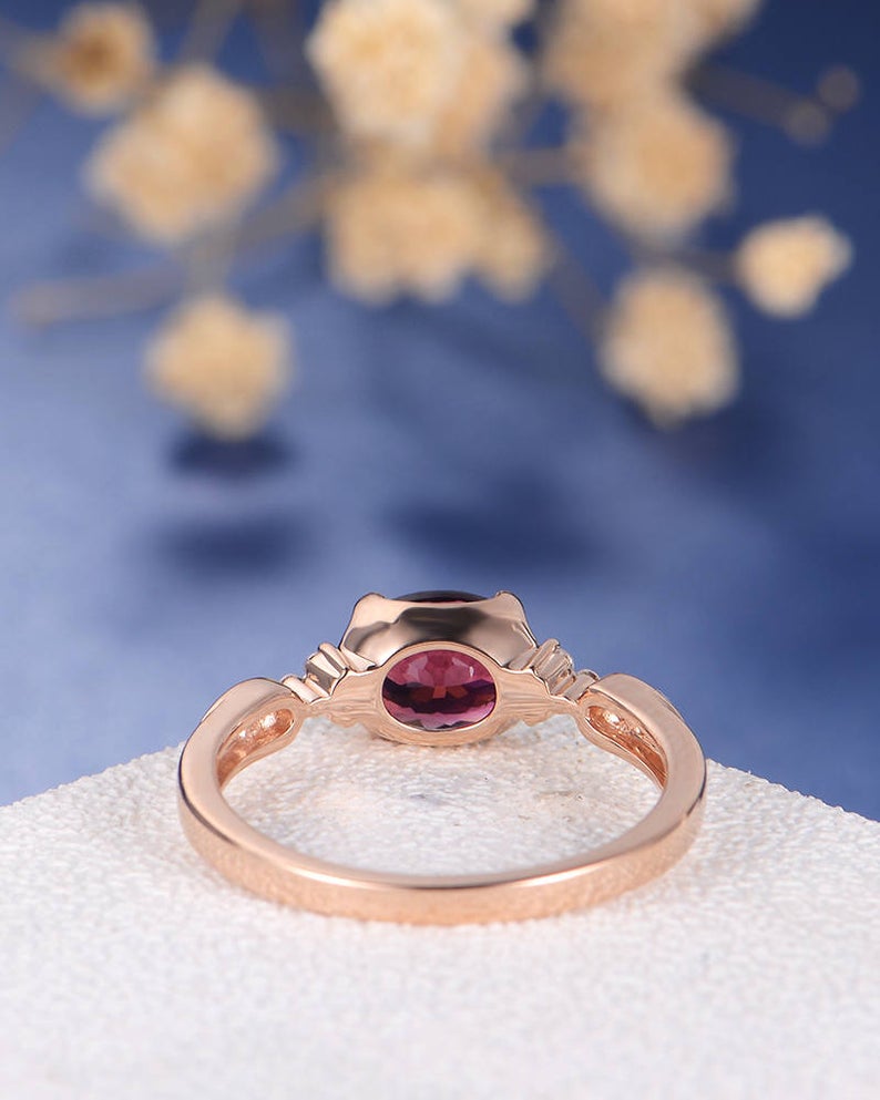 1.25 Ct Oval Cut Red Ruby Rose Gold Over On 925 Sterling Silver Solitaire W/Accents Engagement Ring