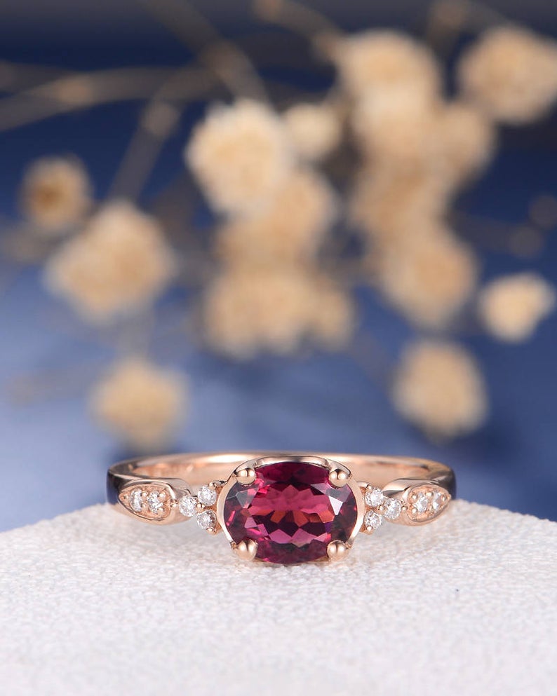 1.25 Ct Oval Cut Red Ruby Rose Gold Over On 925 Sterling Silver Solitaire W/Accents Engagement Ring