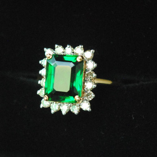 1 CT Emerald Cut Green Emerald Diamond 925 Sterling Silver Halo Engagement Ring