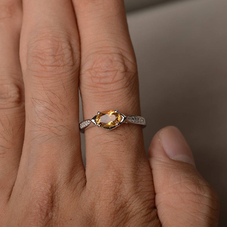 1.25 Ct Oval Cut Yellow Citrine 925 Sterling Silver Solitaire W/Accents Promise Ring
