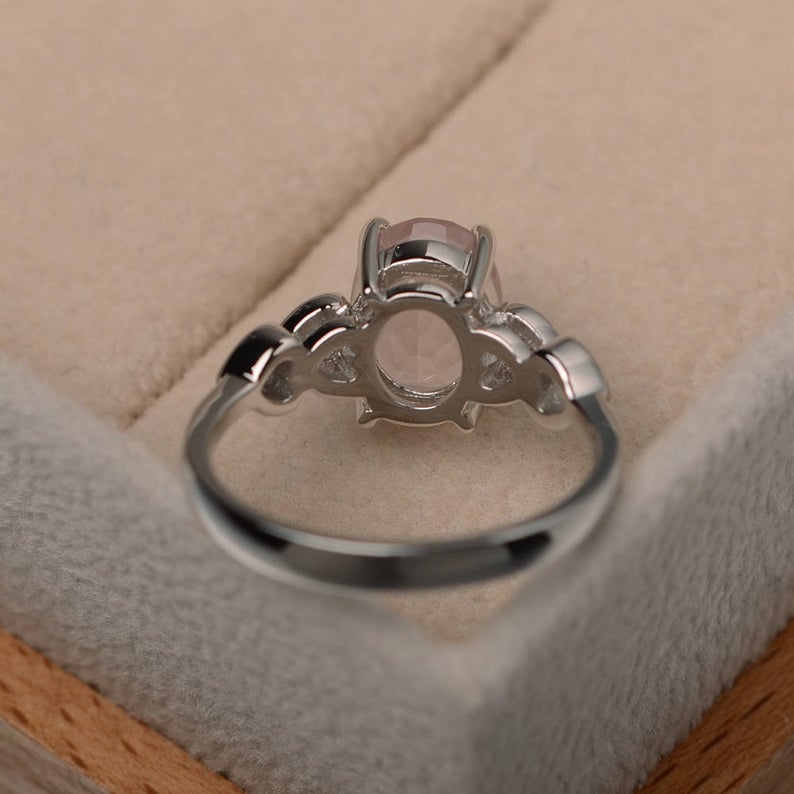 1.25 Ct Oval Cut Rose Quartz Solitaire W/Accents Proposal Ring In 925 Sterling Silver