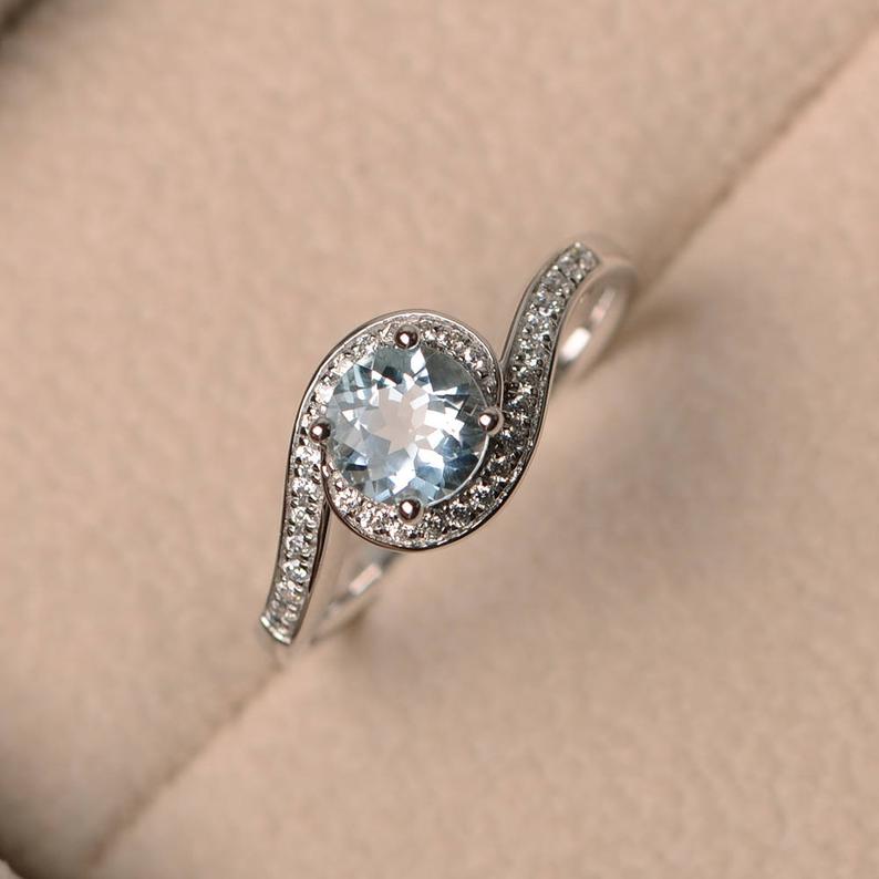1.25 Ct Round Cut Aquamarine Bypass Anniversary Gift Ring In 925 Sterling Silver - atjewels.in