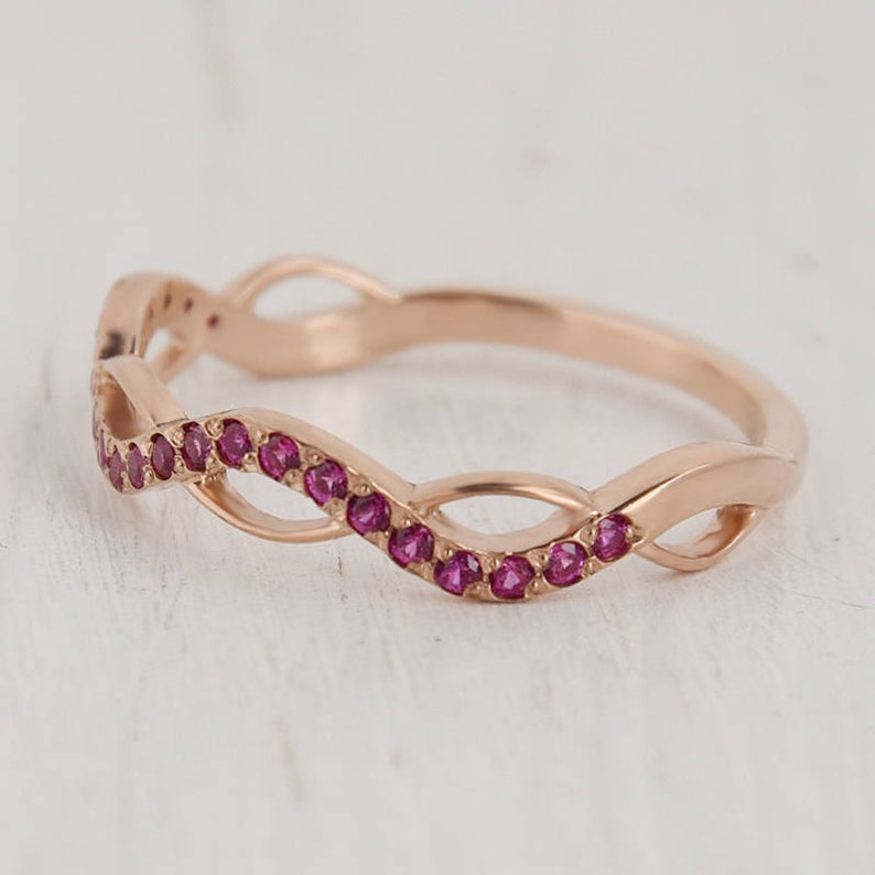 0.25 CT Round Cut Pink Ruby Diamond Rose Gold Over On 925 Sterling Silver Infinity Ring