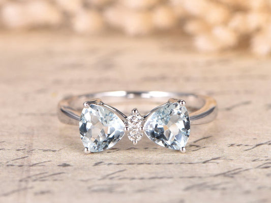 1.50 Ct Trillion Cut Aquamarine 925 Sterling Silver Bow Style Promise Gift Ring For Her