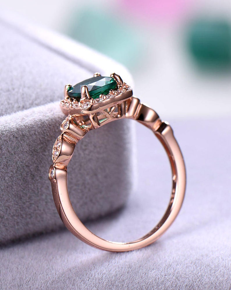 2 CT Cushion Cut Green Emerald Diamond 925 Sterling Silver Halo Women Wedding Rings