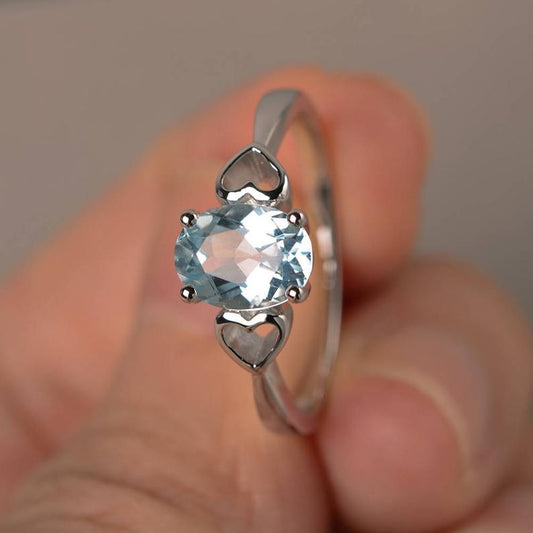 1.00 Ct Oval Cut Aquamarine 925 Sterling Silver Solitaire Proposal Ring For Her