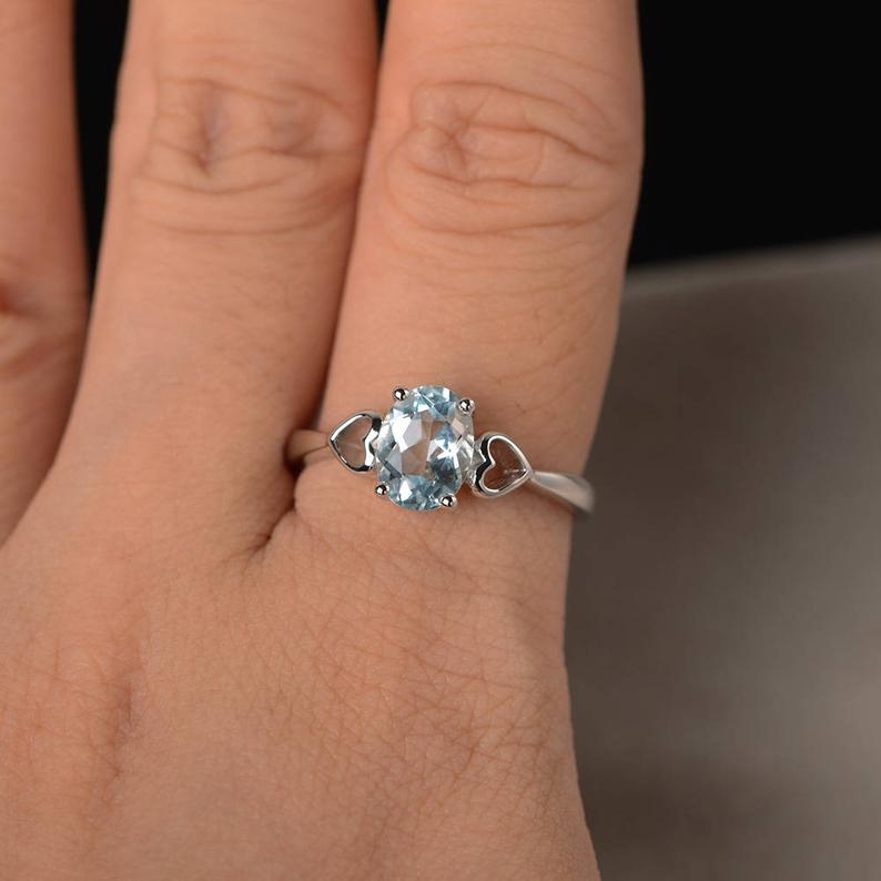 1.00 Ct Oval Cut Aquamarine 925 Sterling Silver Solitaire Proposal Ring For Her