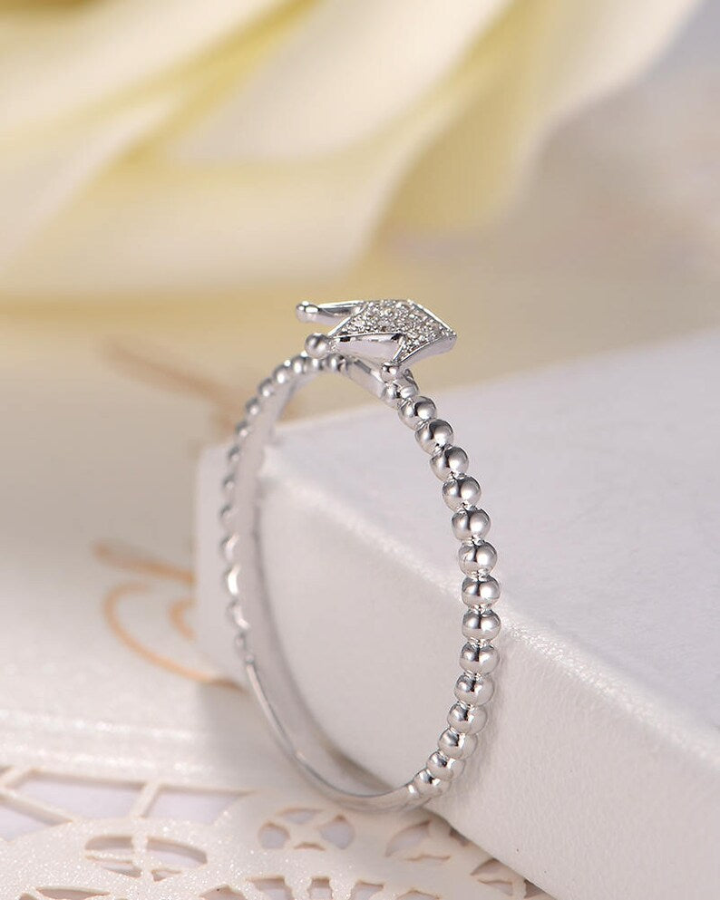 0.25 CT Round Cut Diamond White Gold Over  On 925 Sterling Silver Crown Ring