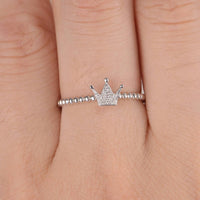 0.25 CT Round Cut Diamond White Gold Over  On 925 Sterling Silver Crown Ring