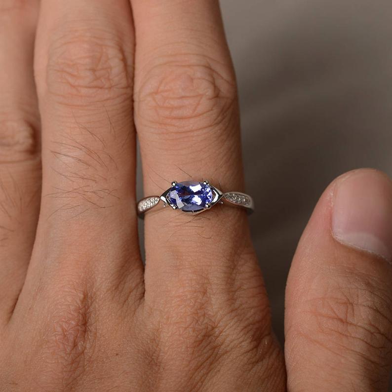 1.20 Ct Oval Cut Blue Tanzanite 925 Sterling Silver Solitaire W/Accents Promise Ring