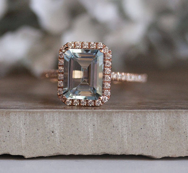 3 CT Emerald Cut Aquamarine Diamond 925 Sterling Silver Halo Wedding Ring