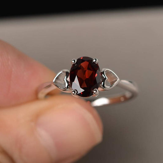 1.00 Ct Oval Cut Red Garnet 925 Sterling Silver Solitaire Proposal Ring For Her