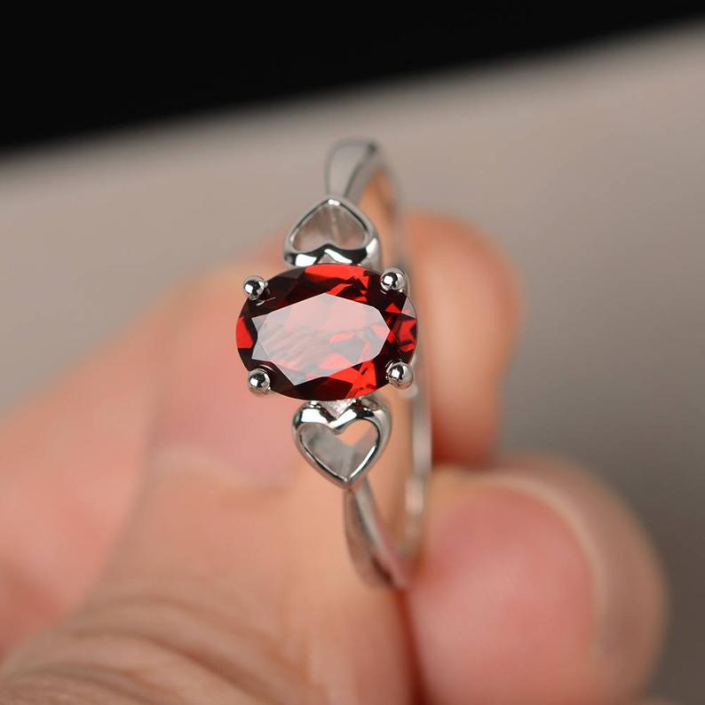 1.00 Ct Oval Cut Red Garnet 925 Sterling Silver Solitaire Proposal Ring For Her