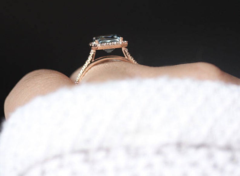 3 CT Emerald Cut Aquamarine Diamond 925 Sterling Silver Halo Wedding Ring