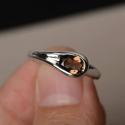 1 Ct Oval Cut Smoky Quartz Solitaire Anniversary Gift Ring In 925 Sterling Silver