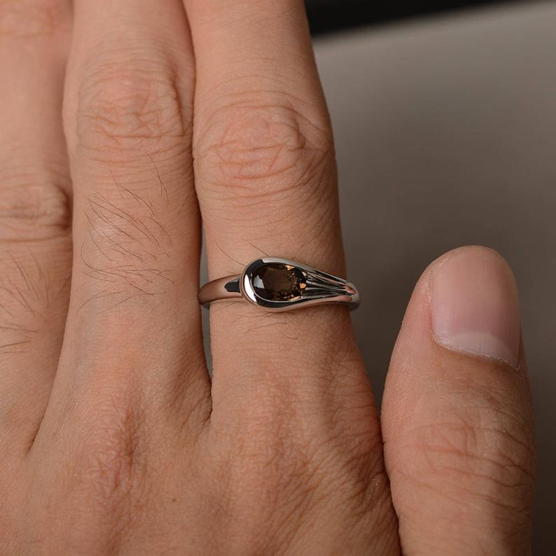 1 Ct Oval Cut Smoky Quartz Solitaire Anniversary Gift Ring In 925 Sterling Silver