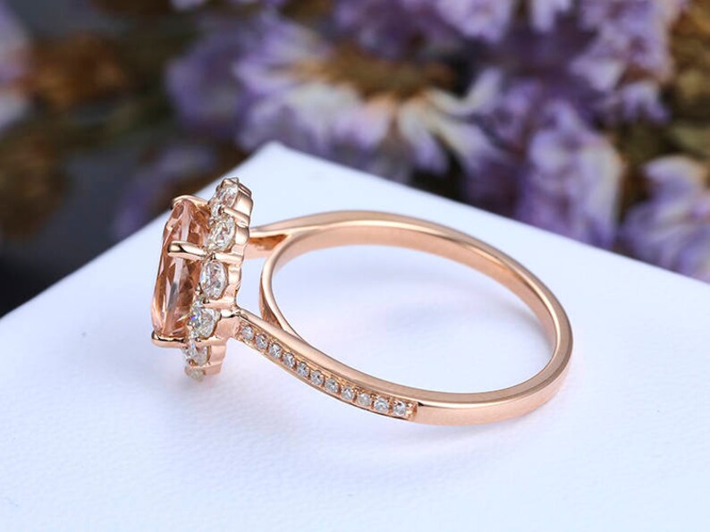 1 CT Oval Cut Morganite Rose Gold Over On 925 Sterling Silver Halo Anniversary Ring