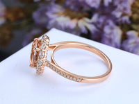 1 CT Oval Cut Morganite Rose Gold Over On 925 Sterling Silver Halo Anniversary Ring