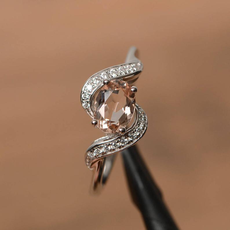 1.25 Ct Oval Cut Peach Morganite 925 Sterling Silver Unique Anniversary Gift Ring For Her