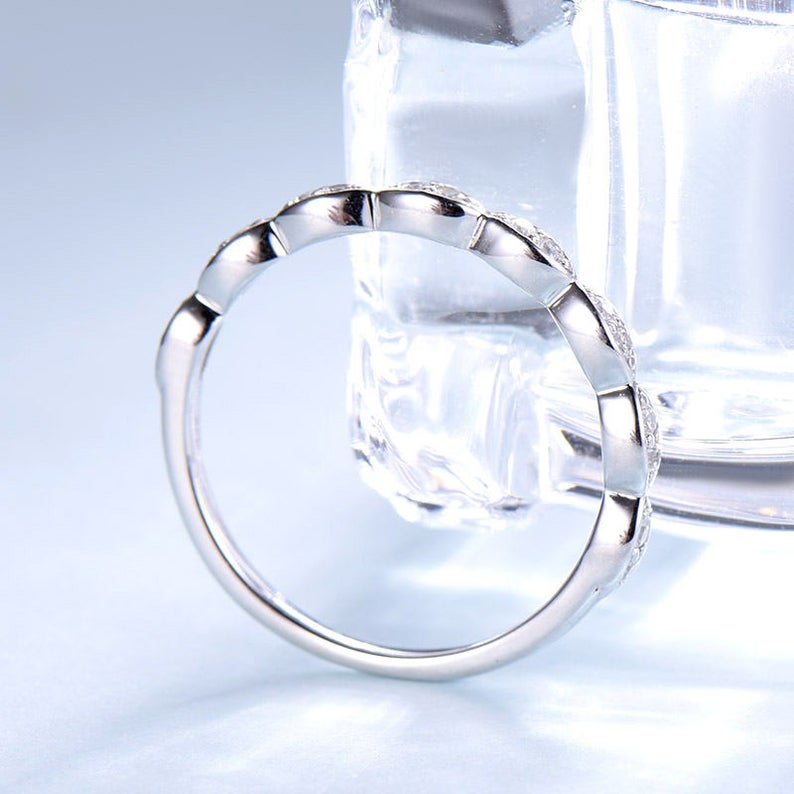 0.75 Ct Round Cut Diamond 925 Sterling Silver Half Eternity Engagement Band Ring