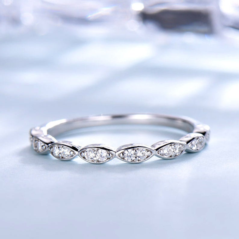 0.75 Ct Round Cut Diamond 925 Sterling Silver Half Eternity Engagement Band Ring
