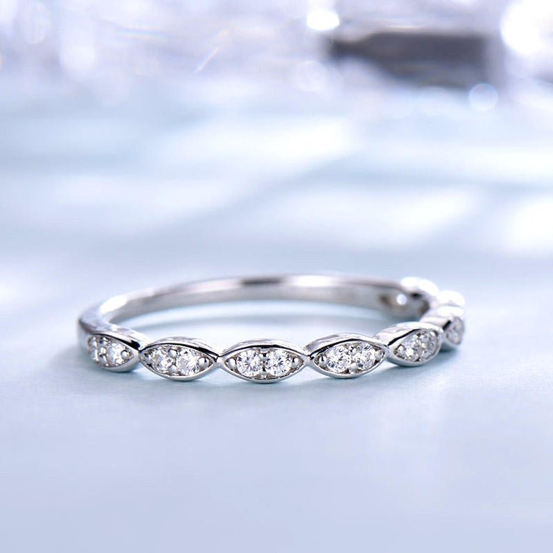 0.75 Ct Round Cut Diamond 925 Sterling Silver Half Eternity Engagement Band Ring