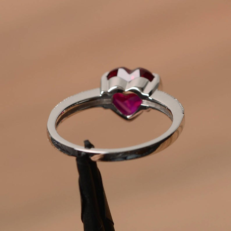 1.75 Ct Heart Shape Red Ruby Diamond Solitaire W/Accents Proposal Ring In 925 Sterling Silver