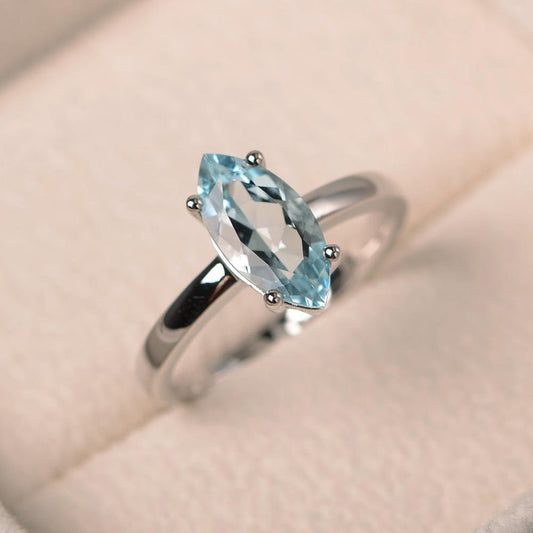1.00 CT Marquise Cut Aquamarine 925 Sterling Silver Solitaire March Birthstone Ring