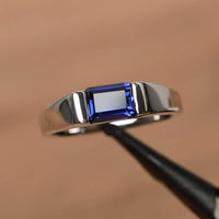 1 Ct Emerald Cut Blue Sapphire Solitaire Engagement Ring In 925 Sterling Silver