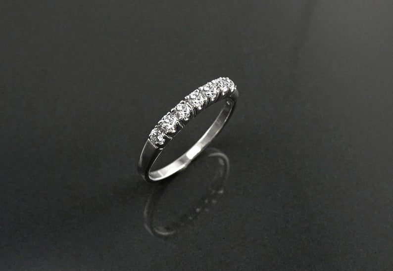 1 CT Round Cut Diamond 925 Sterling Silver Half Eternity Engagement Band Ring