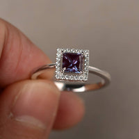 1.20 Ct Princess Cut Alexandrite Halo Anniversary Gift Ring In 925 Sterling Silver