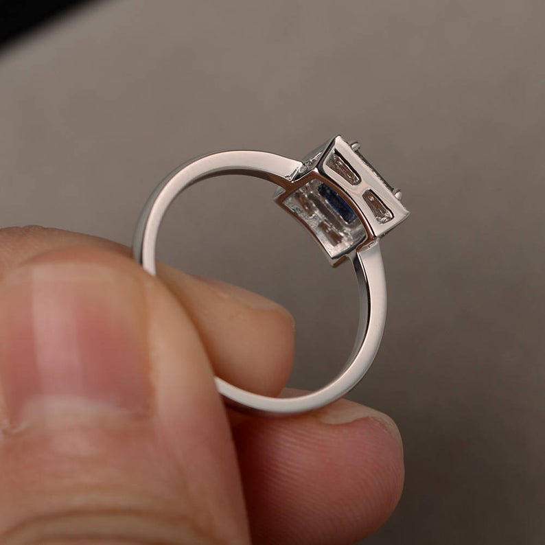 1.50 Ct Princess Cut Blue Sapphire 925 Sterling Silver Halo Anniversary Gift Ring