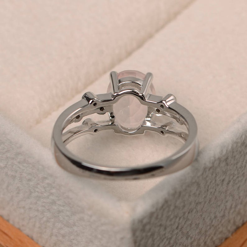 2.75 Ct Oval Cut Rose Quartz & Round Black Diamond Solitaire W/Accents Ring