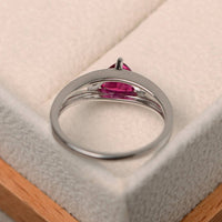 1.20 Ct Trillion Cut Red Ruby & White CZ Three-Stone Promise Ring In 925 Sterling Silver