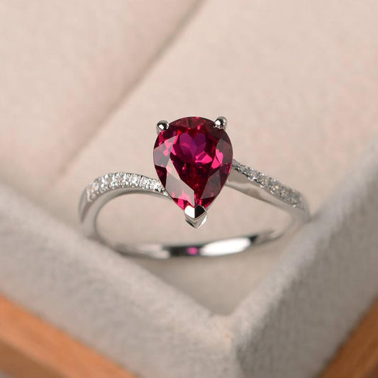 1.25 Ct Pear Cut Red Ruby Solitaire W/Accents Pretty Engagement Ring In 925 Sterling Silver