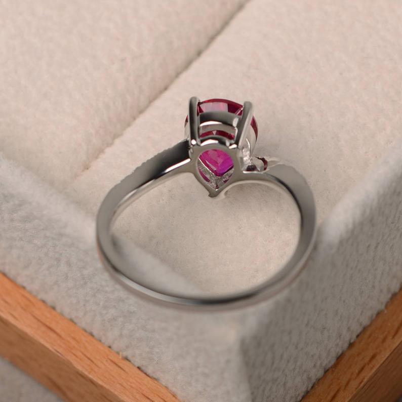 1.25 Ct Pear Cut Red Ruby Solitaire W/Accents Pretty Engagement Ring In 925 Sterling Silver