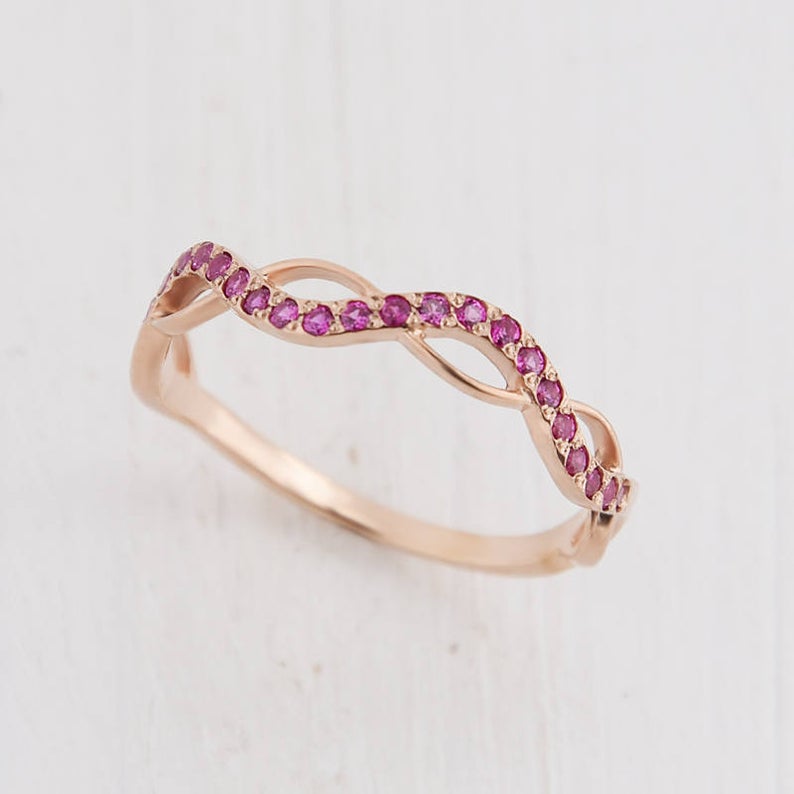 0.25 CT Round Cut Pink Ruby Diamond Rose Gold Over On 925 Sterling Silver Infinity Ring