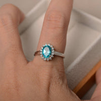 1.50 Ct Oval Cut Blue Topaz & Round CZ 925 Sterling Silver Halo Anniversary Gift Ring