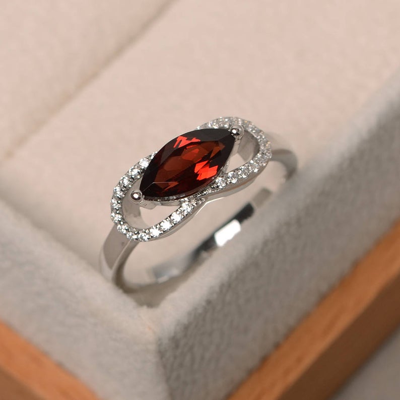 1.50 Ct Marquise Cut Red Garnet 925 Sterling Silver January Birthstone Ring