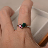 2 Ct Pear Cut Green Emerald & Red Ruby 925 Sterling Silver Two-Stone Gift Ring For Her