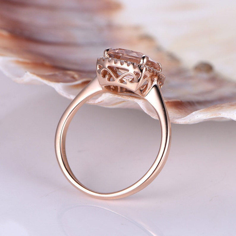 2 CT Cushion Morganite Diamond Rose Gold Over On 925 Sterling Silver Solitaire With Accents Engagement Ring