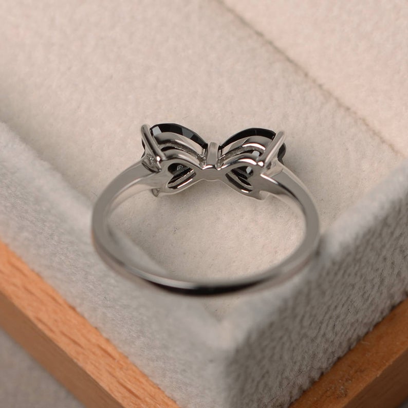 2 Ct Heart Cut Black Diamond Promise Bow Ring In 925 Sterling Silver