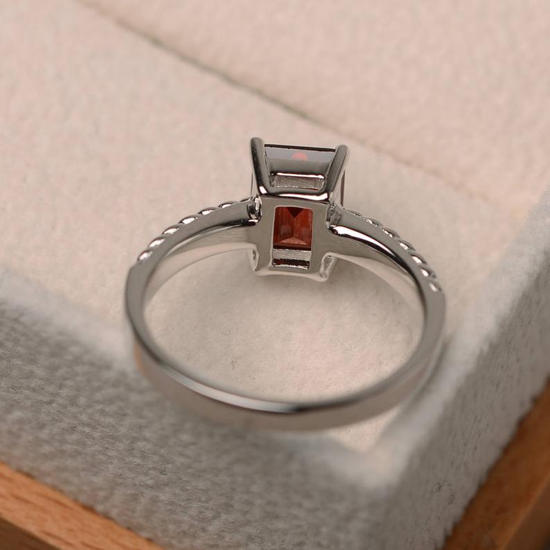 1 Ct Emerald Cut Red Garnet 925 Sterling Silver January Birthstone Solitaire Ring