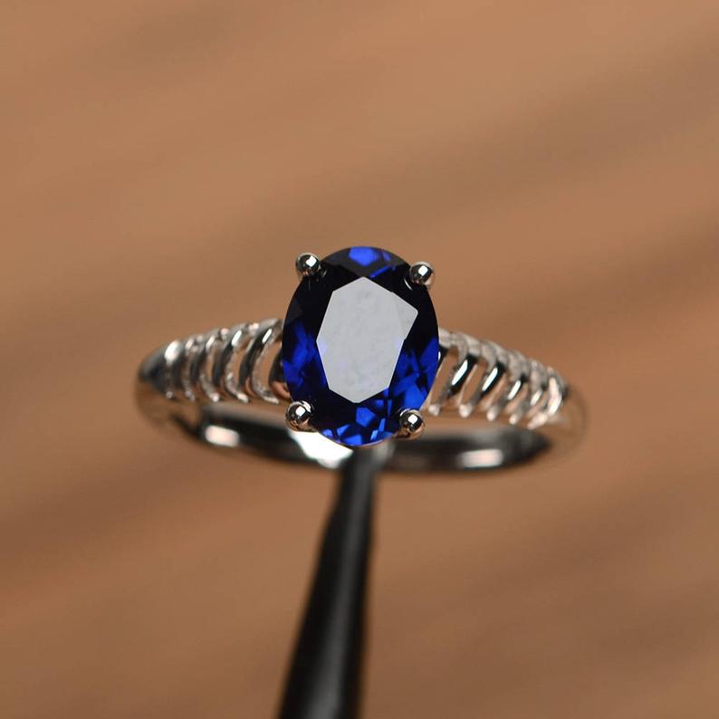 1 Ct Oval Cut Blue Sapphire 925 Sterling Silver Solitaire Promise Ring