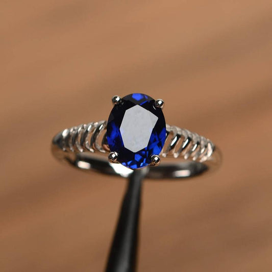 1 Ct Oval Cut Blue Sapphire 925 Sterling Silver Solitaire Promise Ring