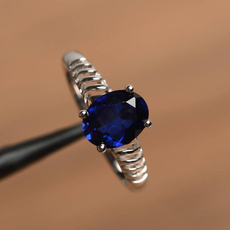 1 Ct Oval Cut Blue Sapphire 925 Sterling Silver Solitaire Promise Ring